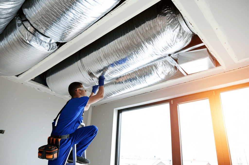 Professional HVAC technician installing a new air conditioning system